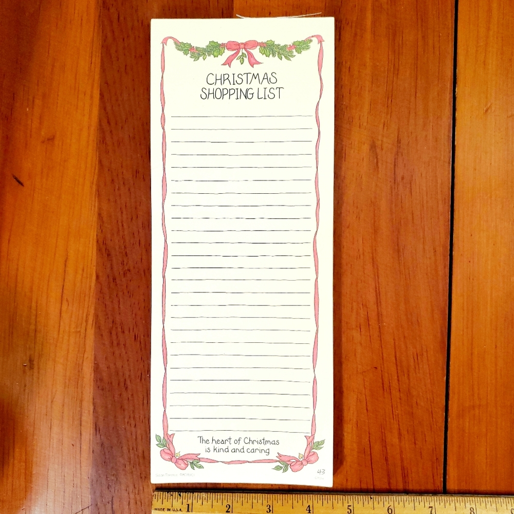 1- NEW VTG Susan Florence  Large 5x12" CM34 Fancy Christmas List Shopping Lists